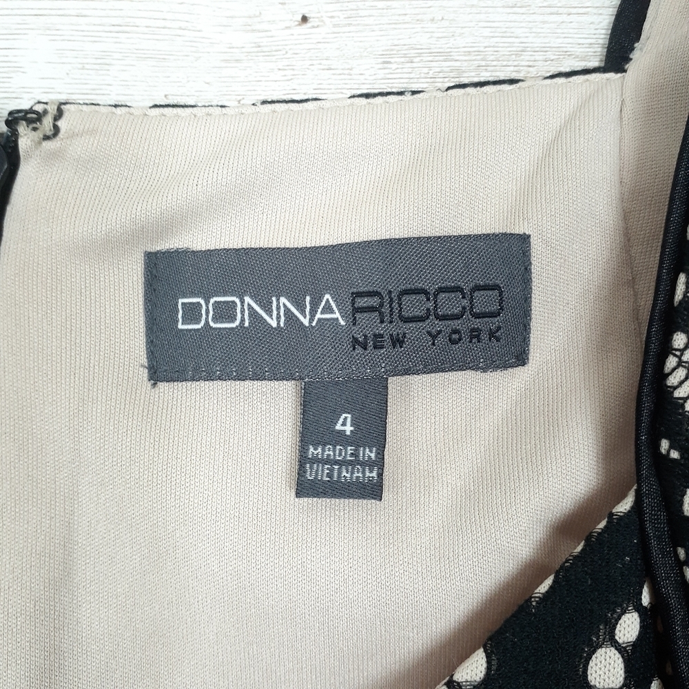 Donna Ricco Sleeveless Dress Beige Black Lace D - Picture 6 of 7